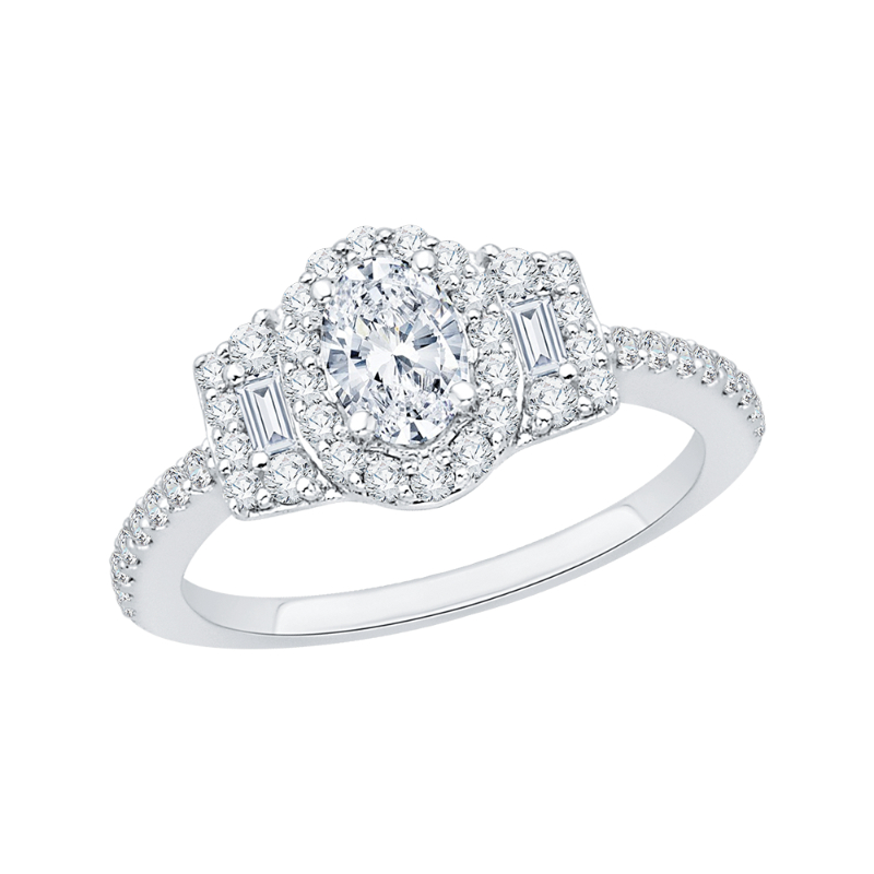 Oval Cut Diamond Halo Engagement Ring in 14K White Gold