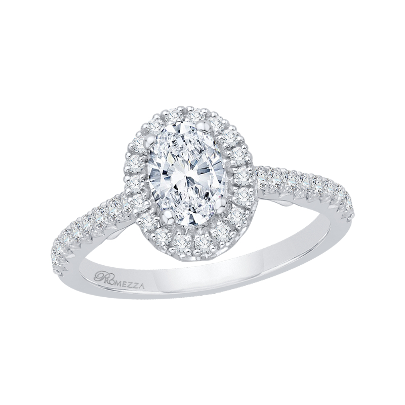 Oval Cut Diamond Halo Engagement Ring in 14K White Gold
