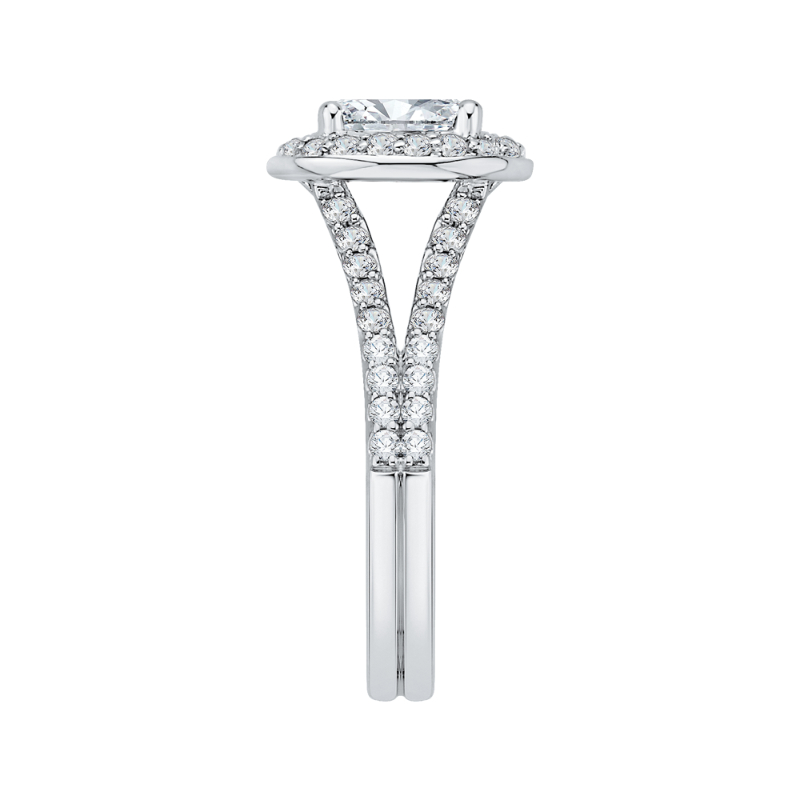 Split Shank Oval Cut Diamond Halo Engagement Ring in 14K White Gold