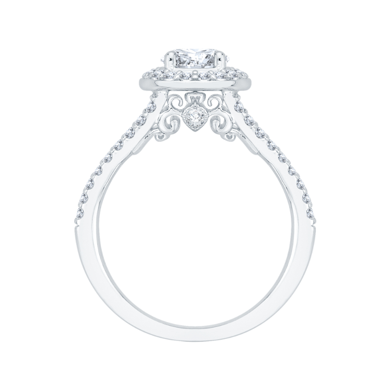 Split Shank Oval Cut Diamond Halo Engagement Ring in 14K White Gold
