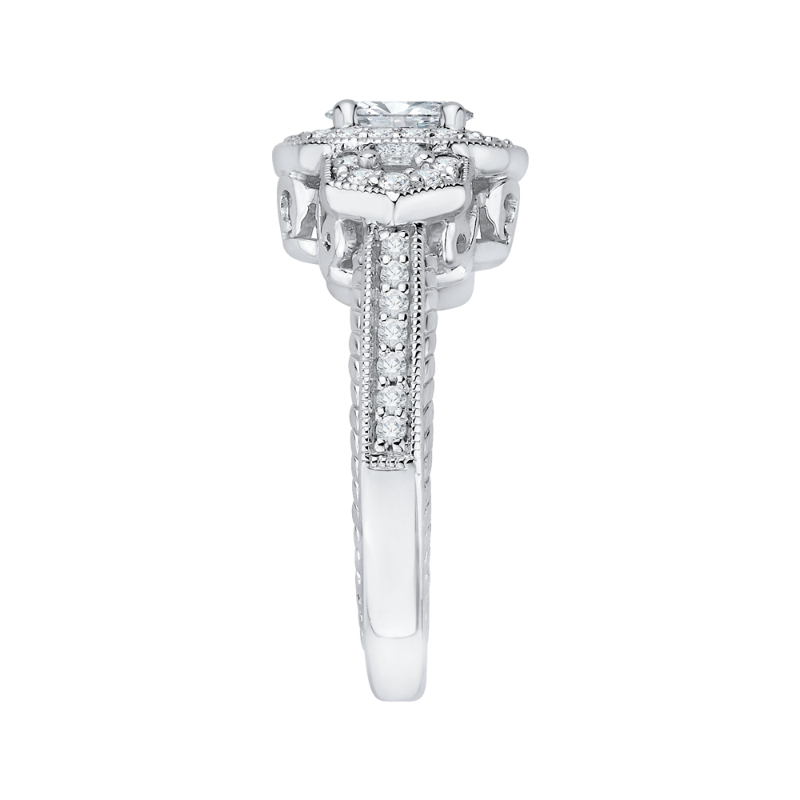 Oval Cut Diamond Halo Engagement Ring in 14K White Gold