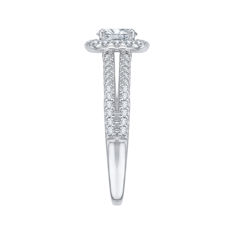 Split Shank Oval Cut Diamond Halo Engagement Ring in 14K White Gold