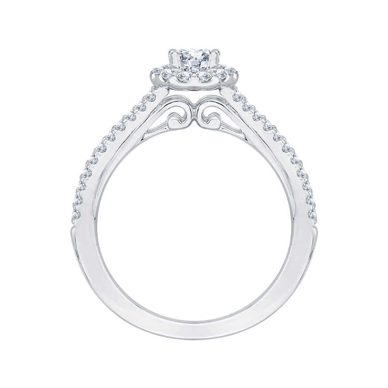 Split Shank Oval Cut Diamond Halo Engagement Ring in 14K White Gold