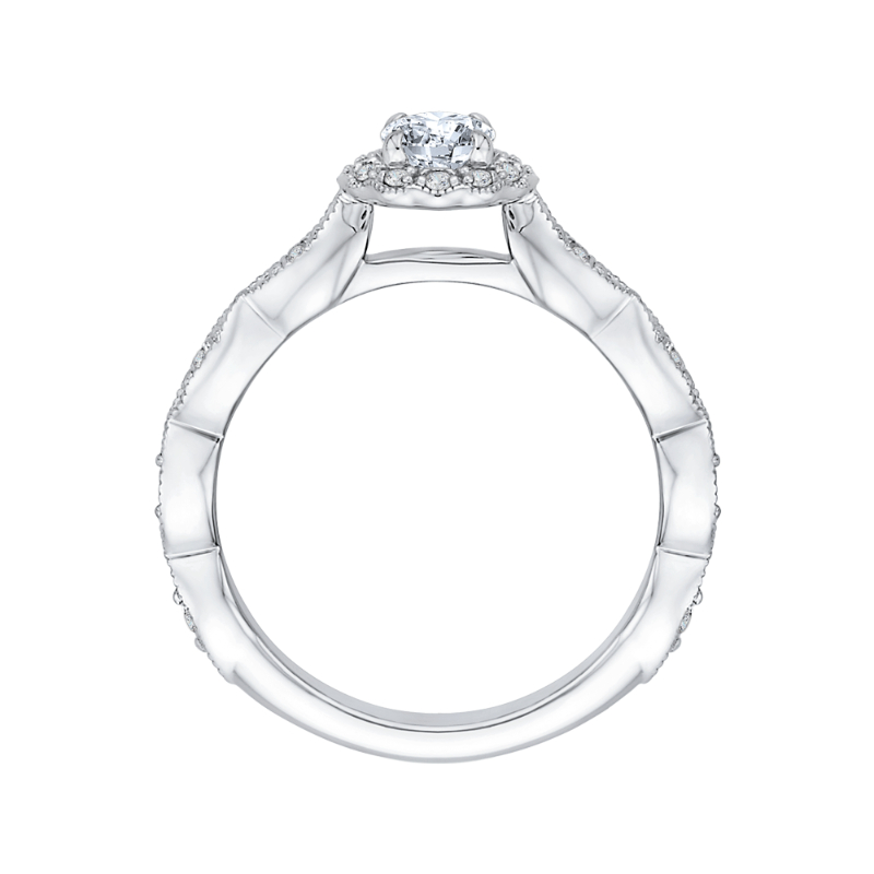 Oval Cut Diamond Halo Engagement Ring in 14K White Gold