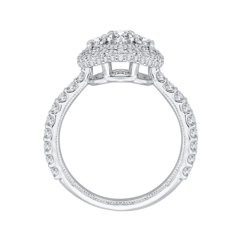 Oval Cut Diamond Three-Stone Halo Engagement Ring in 14K White Gold
