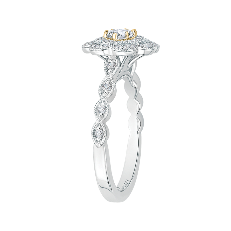 Oval Cut Diamond Floral Halo Engagement Ring in 14K Two Tone Gold