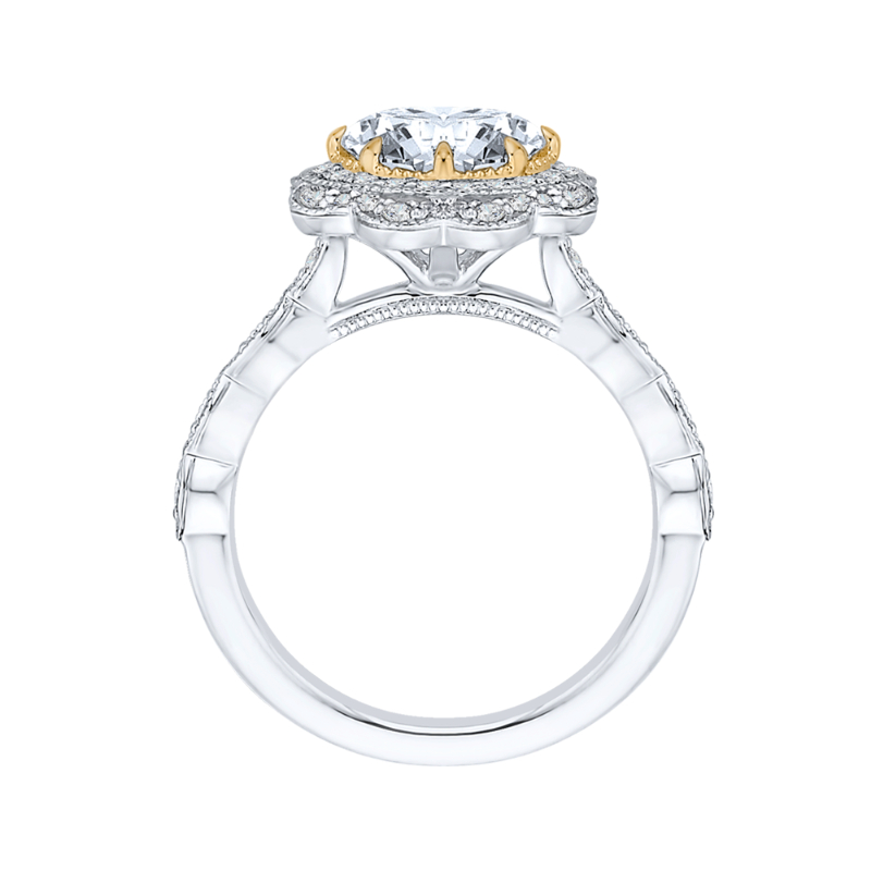 Oval Cut Diamond Floral Halo Engagement Ring in 14K Two Tone Gold