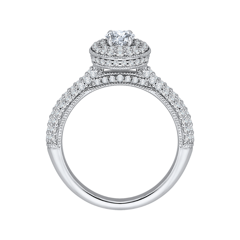 Oval Cut Diamond Double Halo Engagement Ring in 14K White Gold
