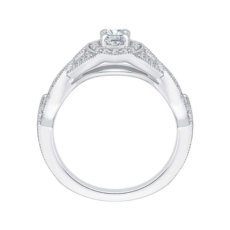 Split Shank Oval Cut Diamond Halo Engagement Ring in 14K White Gold