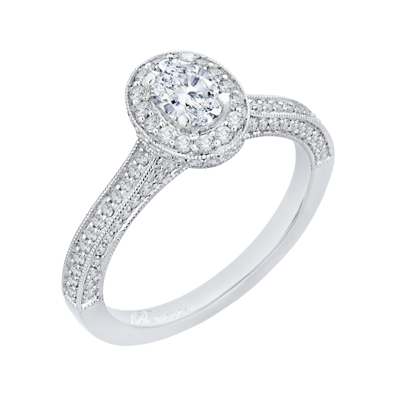 Oval Cut Diamond Halo Engagement Ring in 14K White Gold
