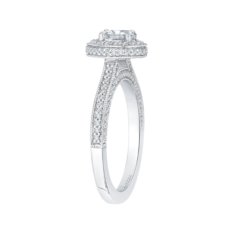 Oval Cut Diamond Halo Engagement Ring in 14K White Gold