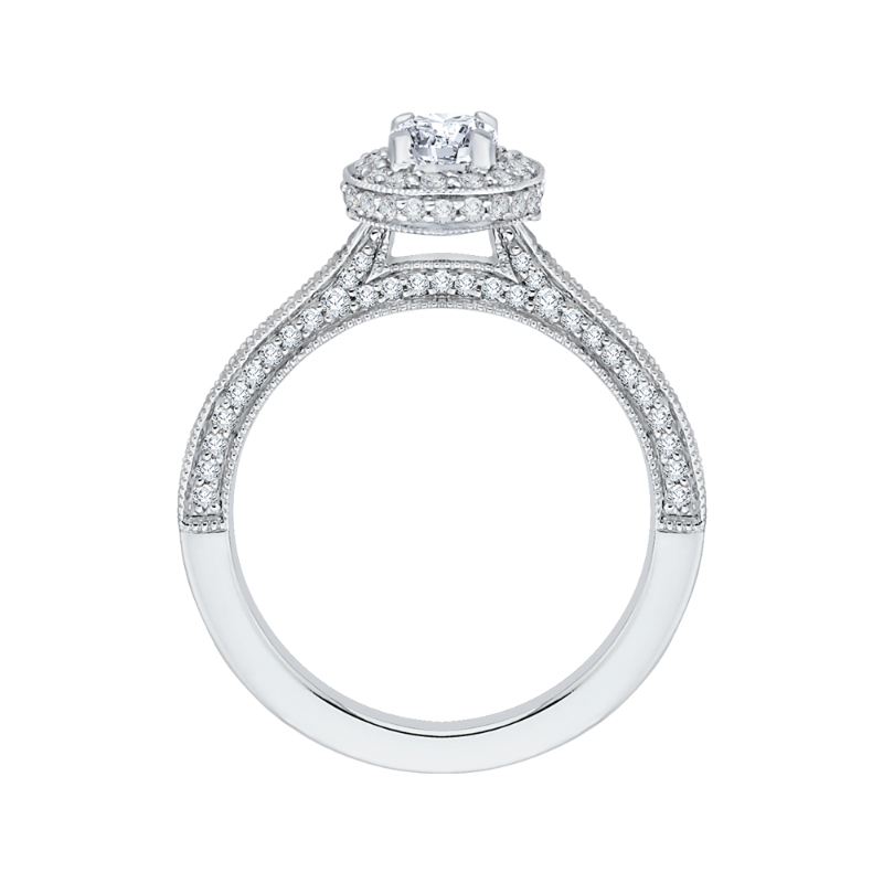 Oval Cut Diamond Halo Engagement Ring in 14K White Gold