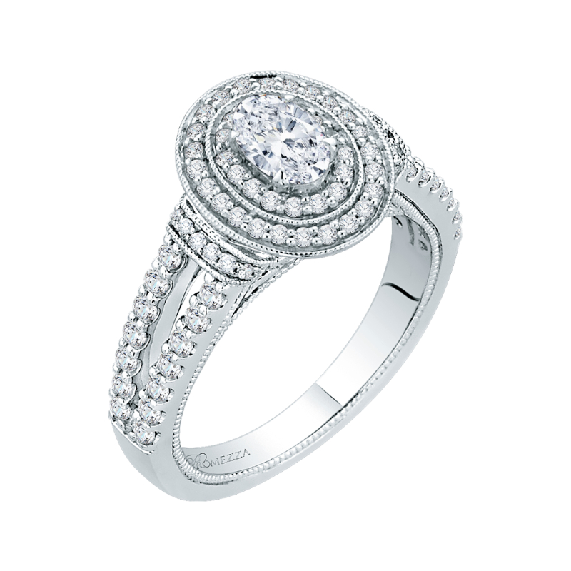 Oval Cut Diamond Double Halo Engagement Ring in 14K White Gold
