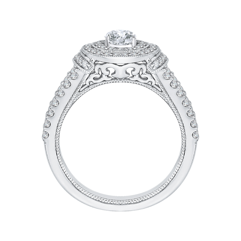 Oval Cut Diamond Double Halo Engagement Ring in 14K White Gold