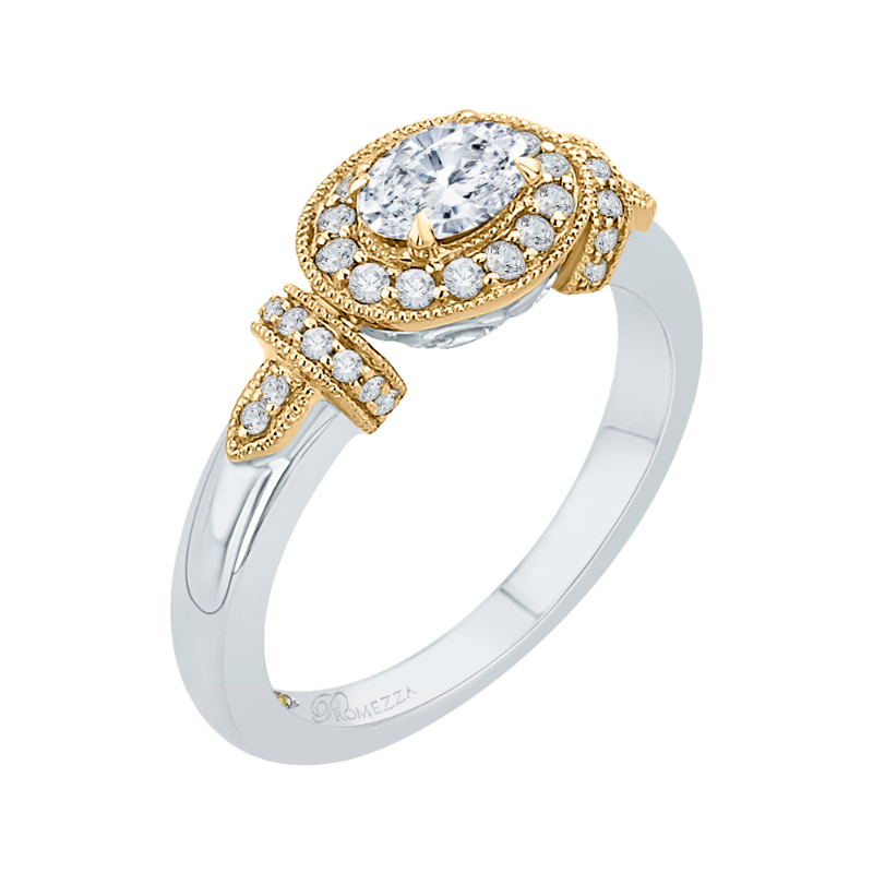 Oval Cut Diamond Halo Engagement Ring in 14K Two Tone Gold