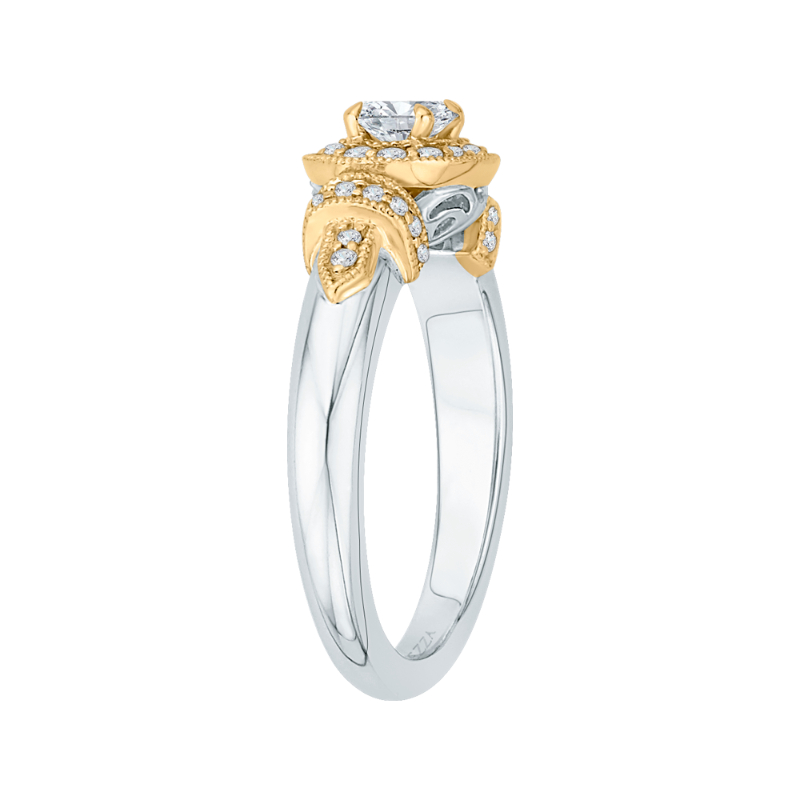 Oval Cut Diamond Halo Engagement Ring in 14K Two Tone Gold