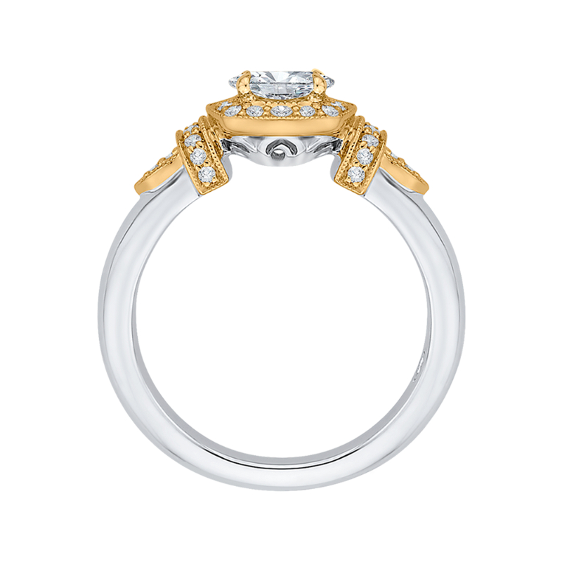 Oval Cut Diamond Halo Engagement Ring in 14K Two Tone Gold