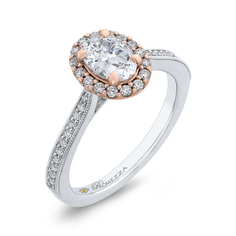 Oval Cut Diamond Halo Engagement Ring in 14K Two Tone Gold