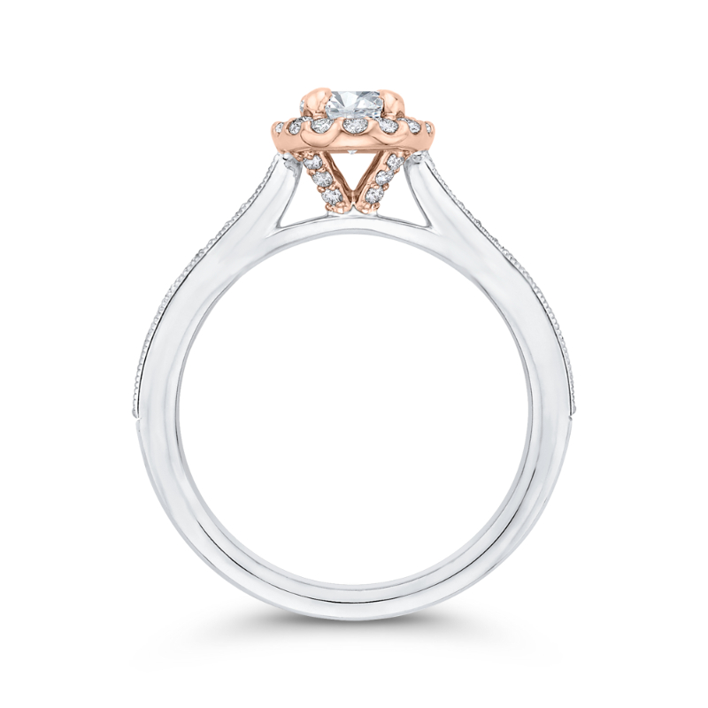 Oval Cut Diamond Halo Engagement Ring in 14K Two Tone Gold