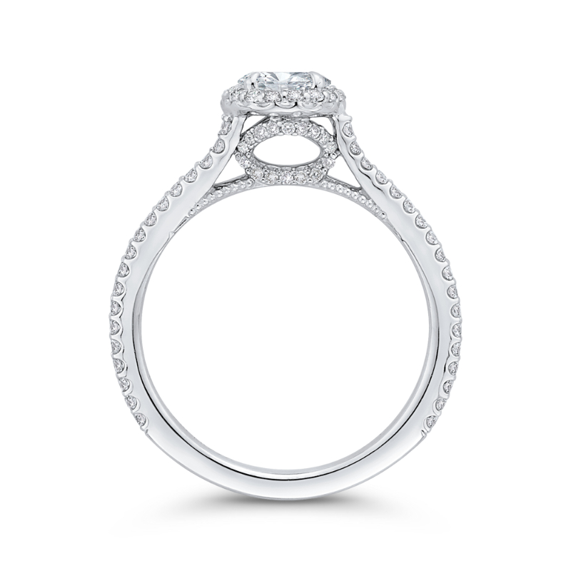 Split Shank Oval Cut Diamond Halo Engagement Ring in 14K White Gold