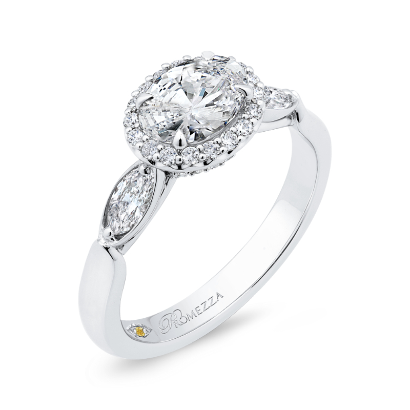 Oval Cut Diamond Halo Engagement Ring in 14K White Gold