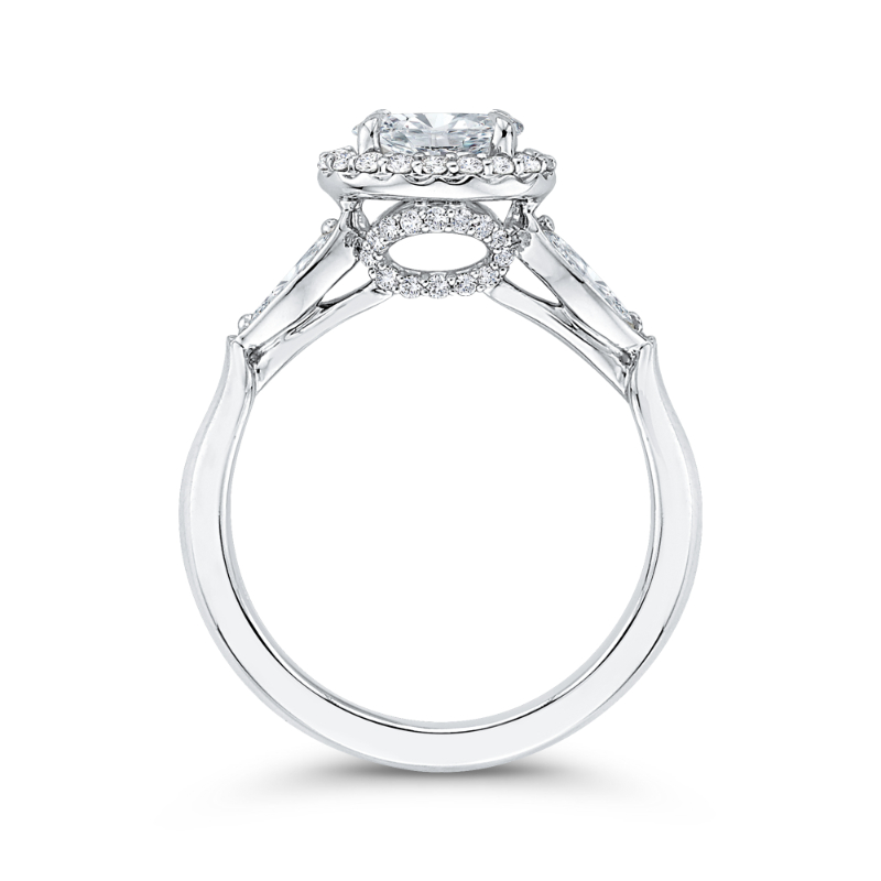 Oval Cut Diamond Halo Engagement Ring in 14K White Gold