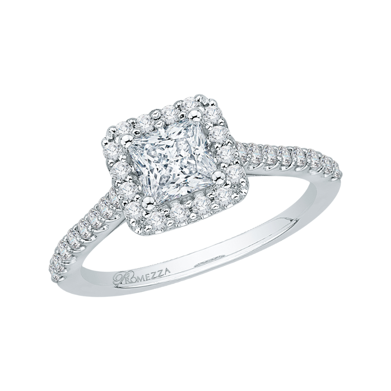 Princess Cut Diamond Halo Engagement Ring in 14K White Gold