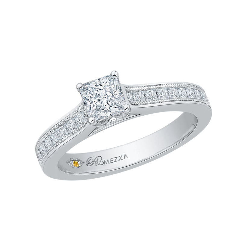 Princess Cut Diamond Cathedral Style Engagement Ring in 14K White Gold
