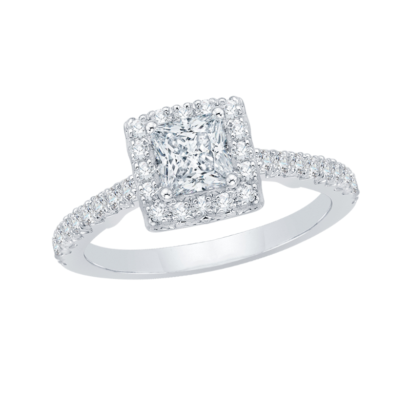 Princess Cut Diamond Halo Engagement Ring in 14K White Gold