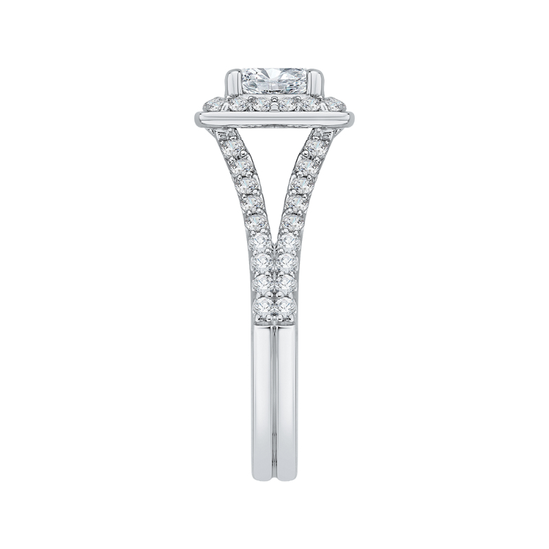 Split Shank Princess Cut Diamond Halo Engagement Ring in 14K White Gold