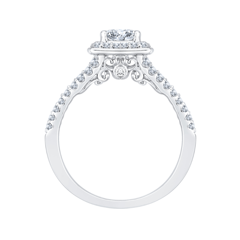 Split Shank Princess Cut Diamond Halo Engagement Ring in 14K White Gold