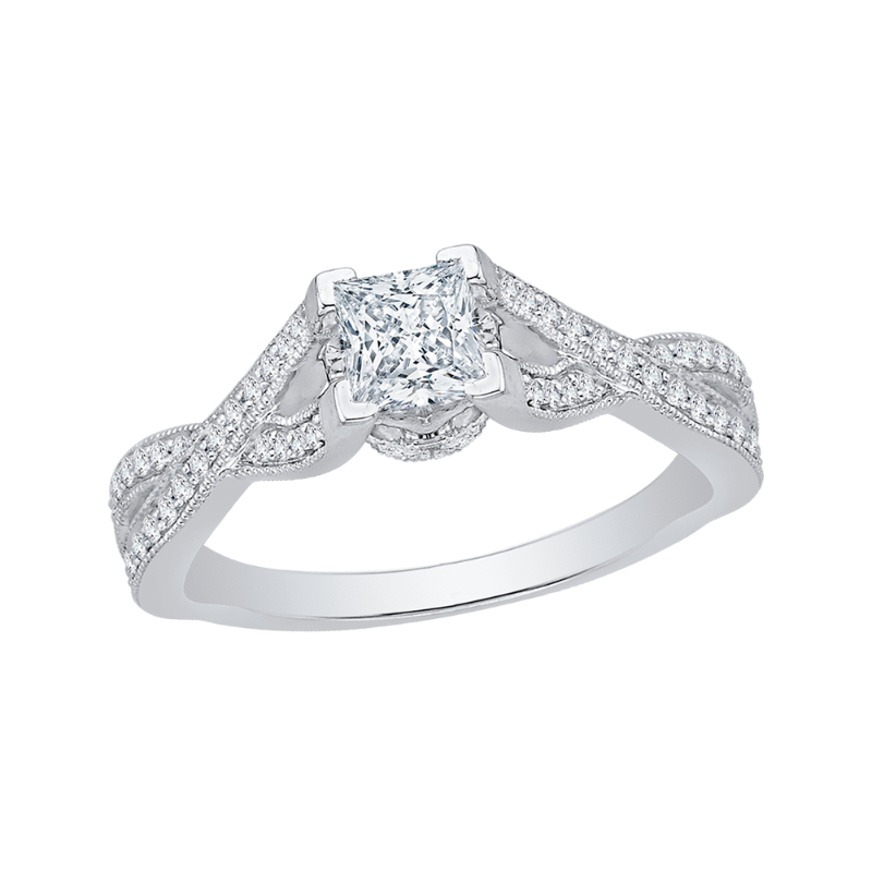 Split Shank Princess Cut Diamond Engagement Ring in 14K White Gold