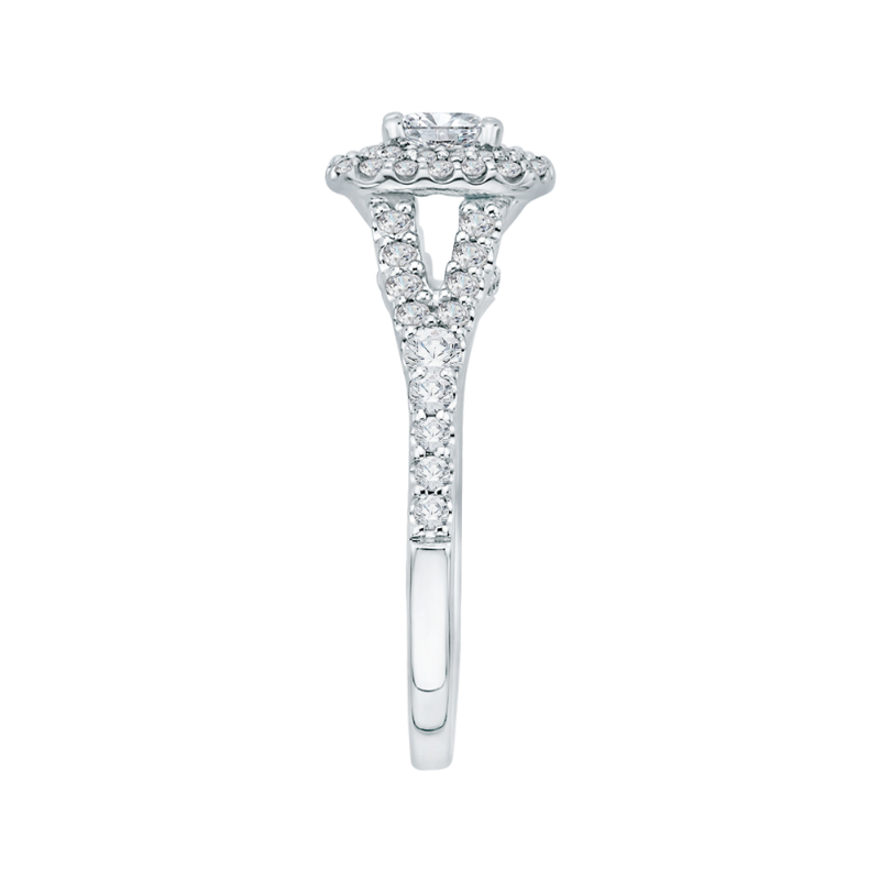 Split Shank Princess Cut Diamond Double Halo Engagement Ring in 14K White Gold