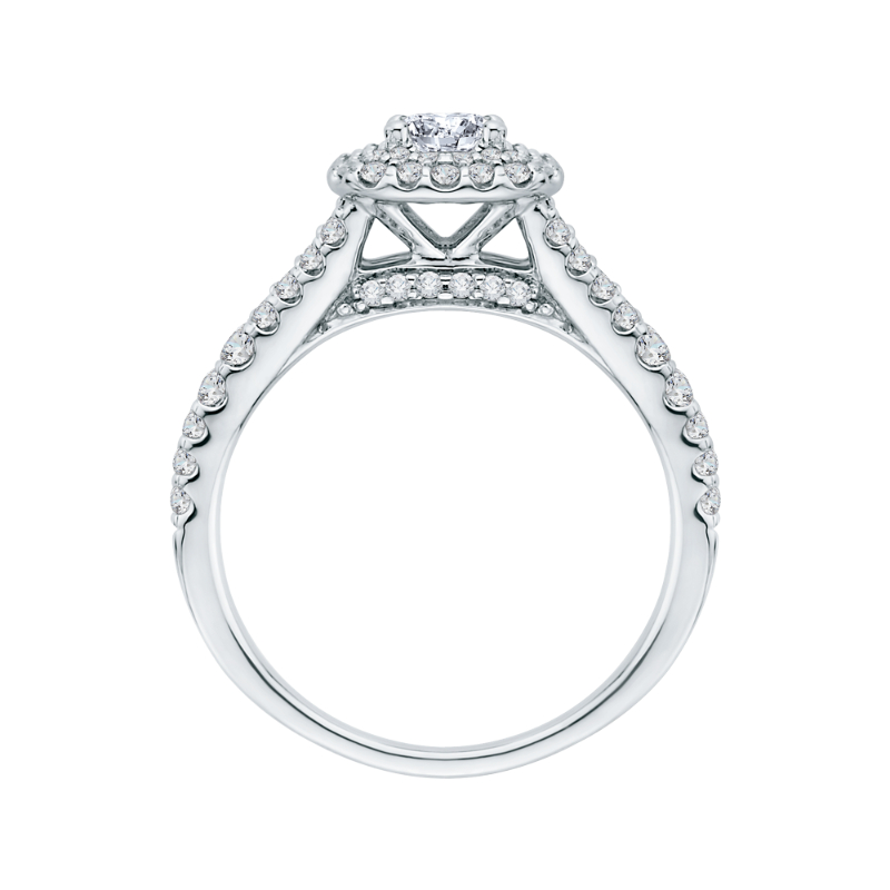 Split Shank Princess Cut Diamond Double Halo Engagement Ring in 14K White Gold