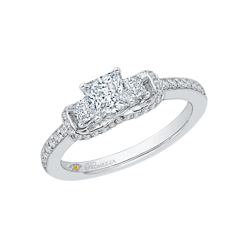 Princess Cut Diamond Three-Stone Engagement Ring in 14K White Gold