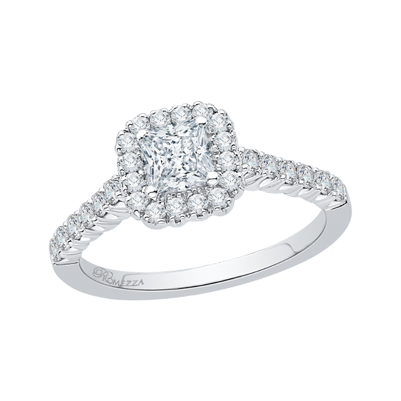 Princess Cut Diamond Halo Engagement Ring in 14K White Gold