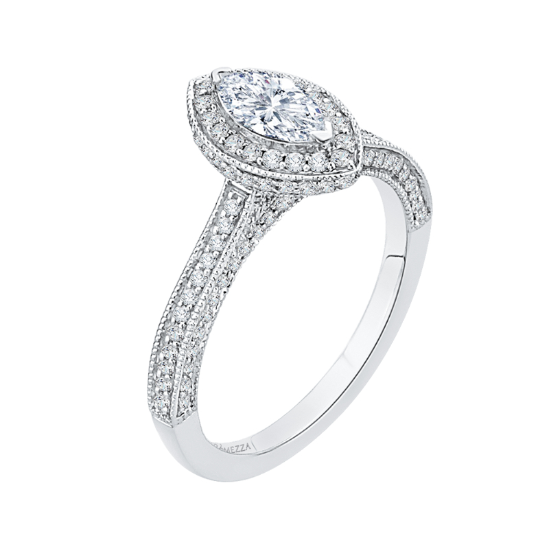 Marquise Cut Diamond Halo Engagement Ring in 14K White Gold