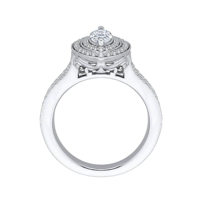 Split Shank Marquise Cut Diamond Double Halo Engagement Ring in 14K White Gold