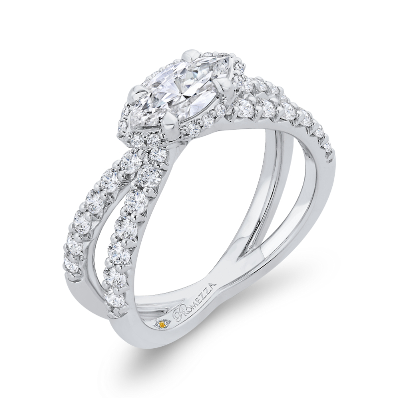 Split Shank Marquise Cut Diamond Engagement Ring in 14K White Gold