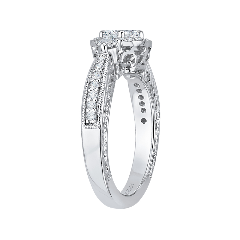 Cushion Cut Diamond Halo Engagement Ring in 14K White Gold