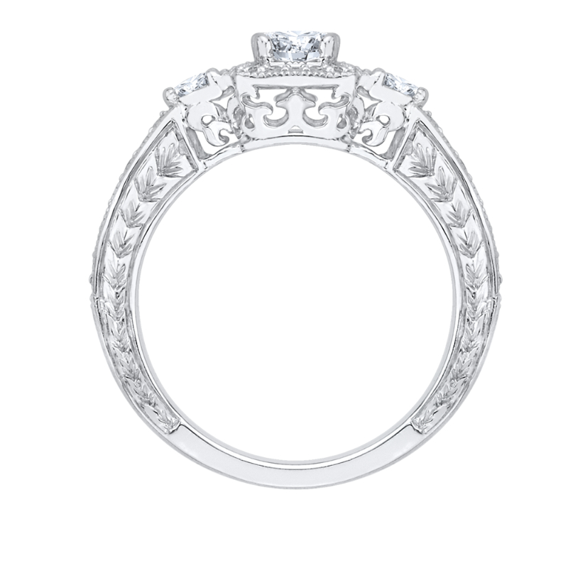 Cushion Cut Diamond Halo Engagement Ring in 14K White Gold