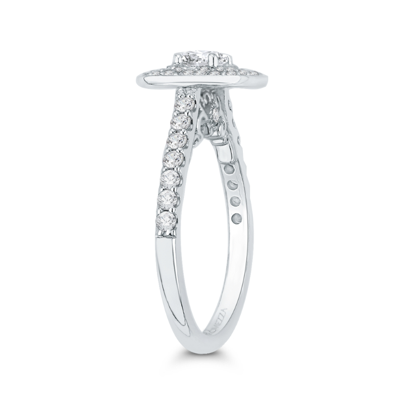 Cushion Cut Diamond Double Halo Engagement Ring in 14K White Gold