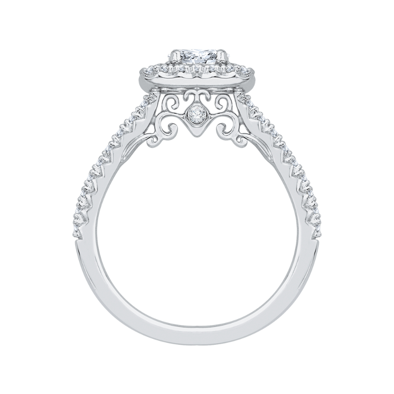 Cushion Cut Diamond Halo Engagement Ring in 14K White Gold