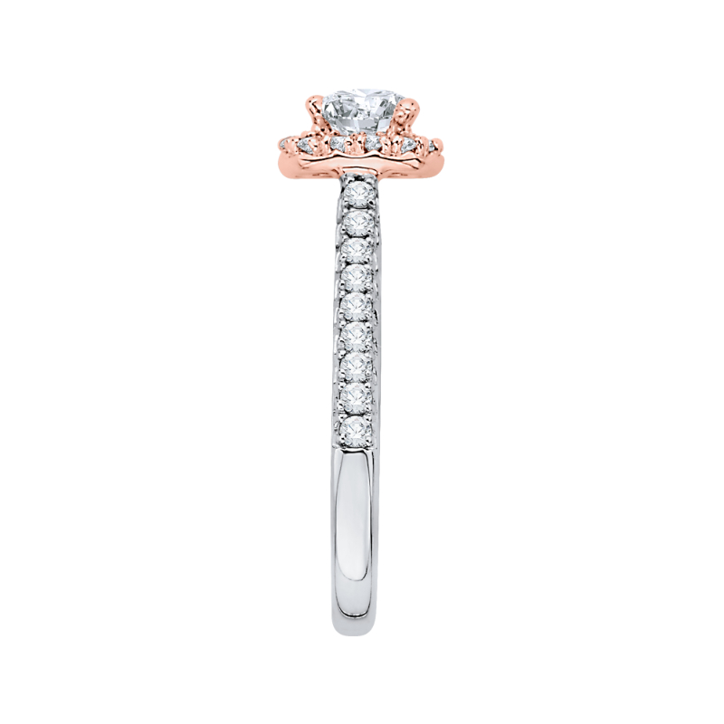 Cushion Cut Diamond Halo Engagement Ring in 14K Two Tone Gold