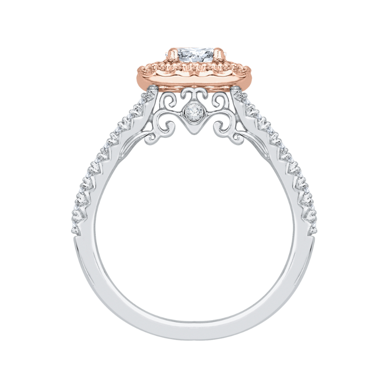 Cushion Cut Diamond Halo Engagement Ring in 14K Two Tone Gold