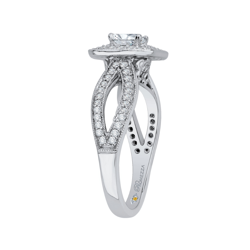 Split Shank Cushion Cut Diamond Double Halo Engagement Ring in 14K White Gold