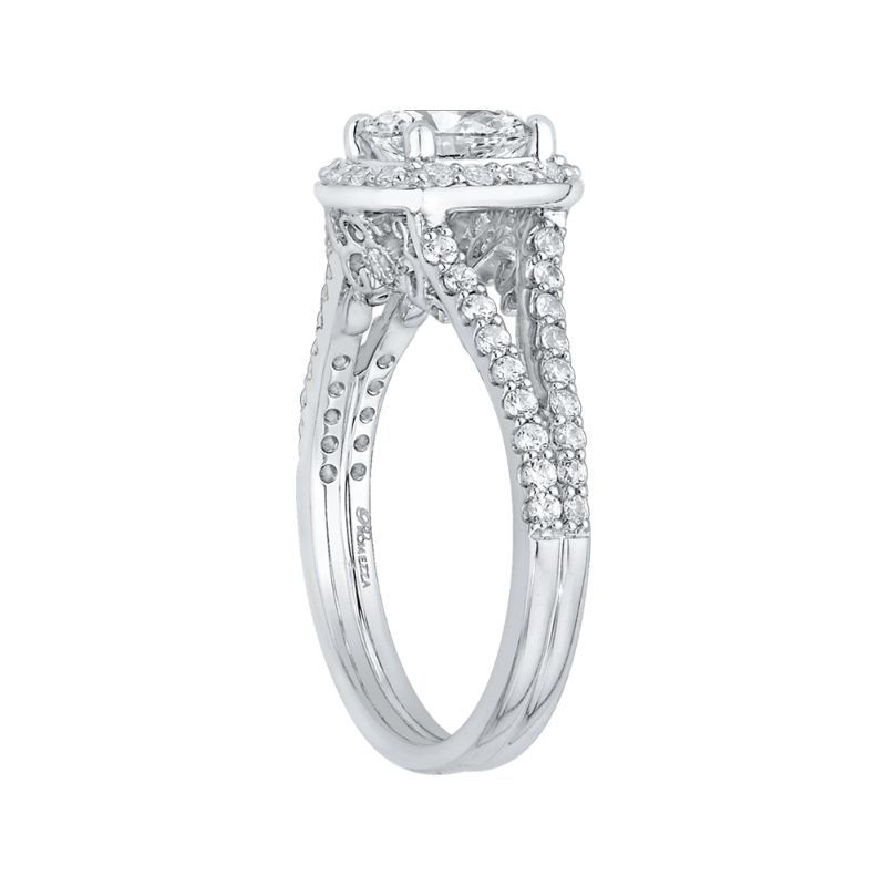 Cushion Cut Diamond Halo Engagement Ring in 14K White Gold