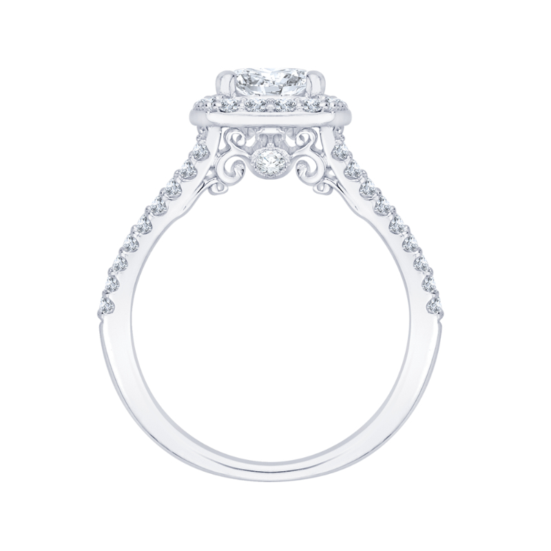 Cushion Cut Diamond Halo Engagement Ring in 14K White Gold
