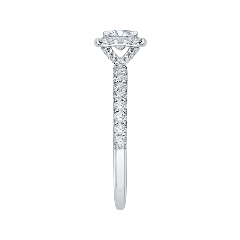Cushion Cut Diamond Halo Engagement Ring In 14K White Gold