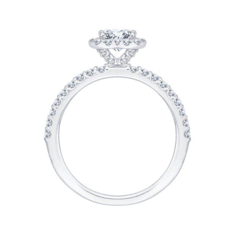 Cushion Cut Diamond Halo Engagement Ring In 14K White Gold